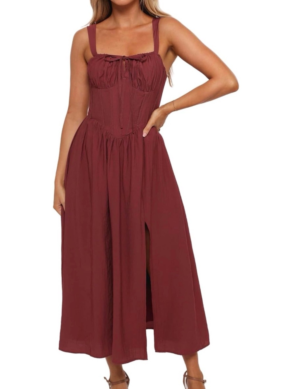 NWT!!! Petal & Pup Women's Burgundy Sleeveless Midi Dress